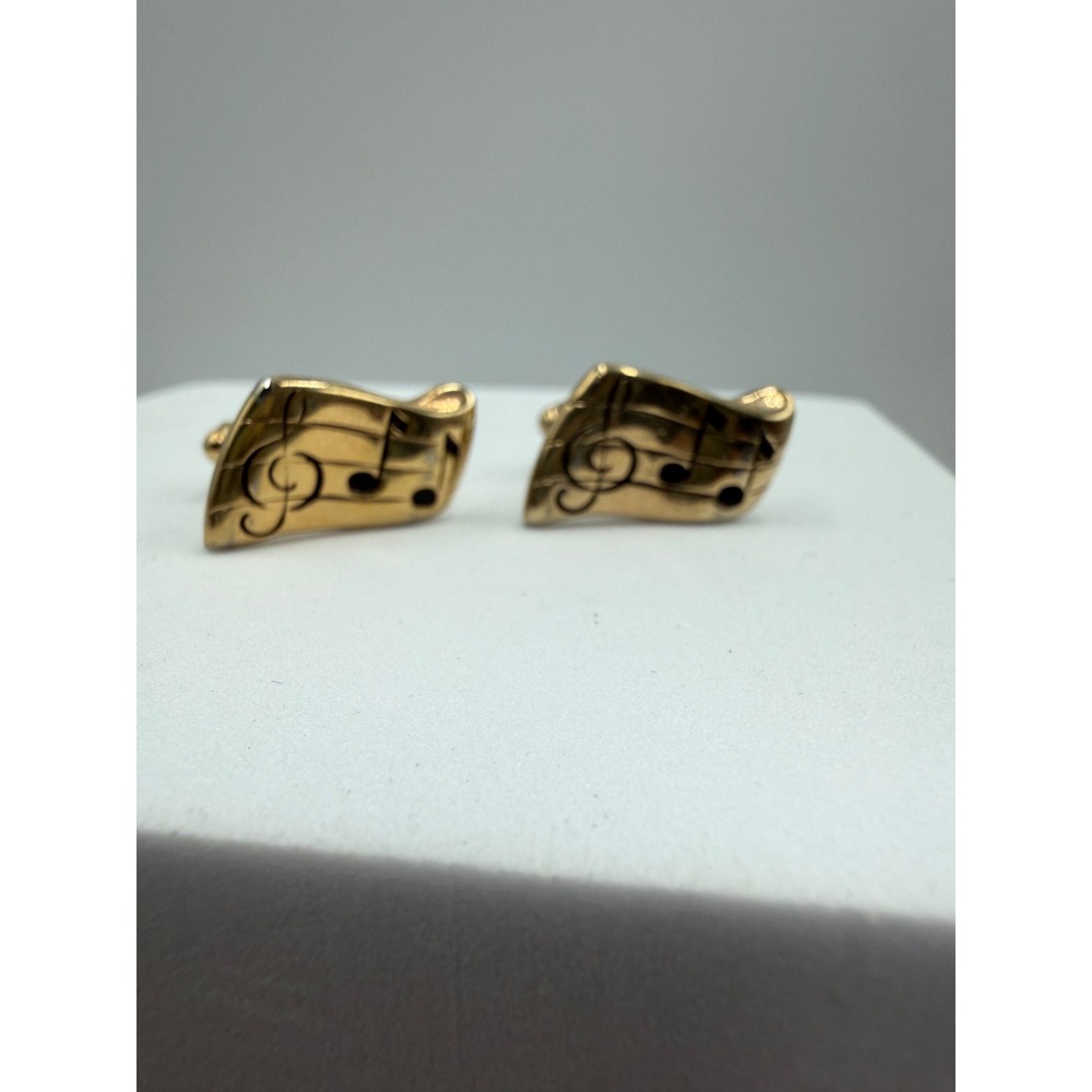 Vintage Hickok Music Note G Clef Gold Tone Cufflinks Musical Staff Toggle Back
